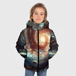 Куртка зимняя для мальчика Далёкая неоновая галактика - нейросеть, цвет: 3D-черный — фото 2
