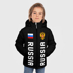 Куртка зимняя для мальчика Россия три полоски на черном фоне, цвет: 3D-светло-серый — фото 2