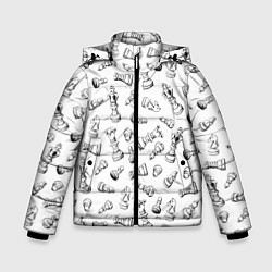 Куртка зимняя для мальчика Много шахматных фигур на белом паттерны, цвет: 3D-черный