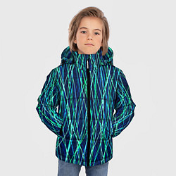 Куртка зимняя для мальчика Тёмно-синий абстрактный неоновые линии, цвет: 3D-черный — фото 2