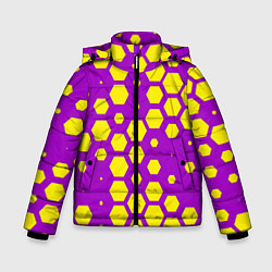 Куртка зимняя для мальчика Желтые соты на фиолетовом фоне, цвет: 3D-черный
