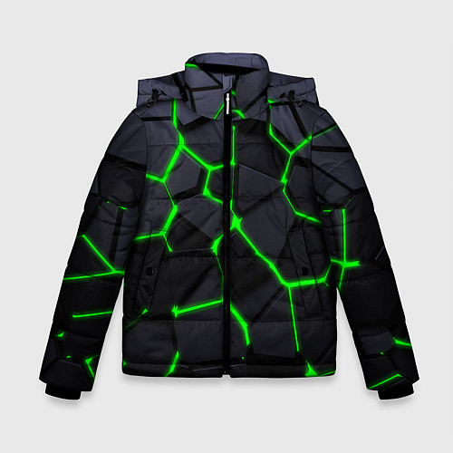 Зимняя куртка для мальчика Зеленые плиты киберпанк / 3D-Красный – фото 1