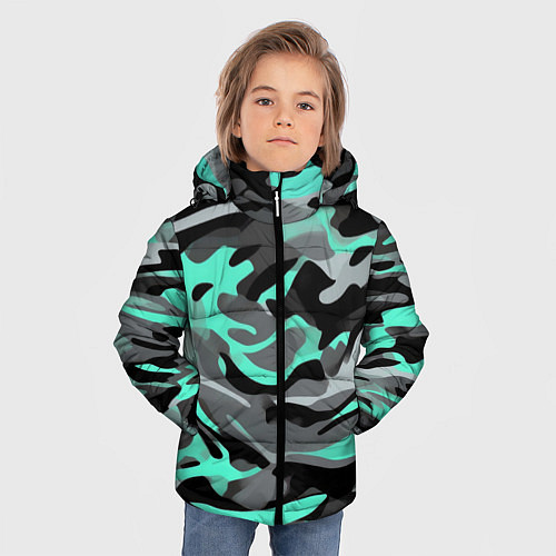 Зимняя куртка для мальчика Серо-бирюзовый камуфляж / 3D-Светло-серый – фото 3