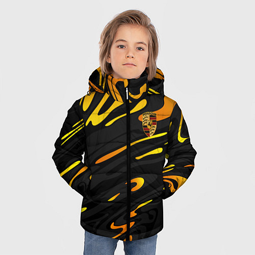 Зимняя куртка для мальчика Porsche - Желтые разводы / 3D-Светло-серый – фото 3