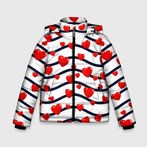Зимняя куртка для мальчика Сердца на линиях / 3D-Красный – фото 1