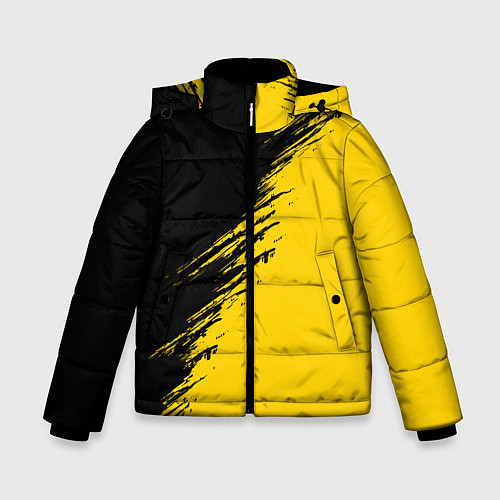 Зимняя куртка для мальчика Черные штрихи на желтом фоне / 3D-Красный – фото 1