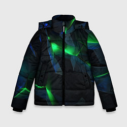 Куртка зимняя для мальчика Объемная геометрическая зеленая неоновая абстракци, цвет: 3D-черный