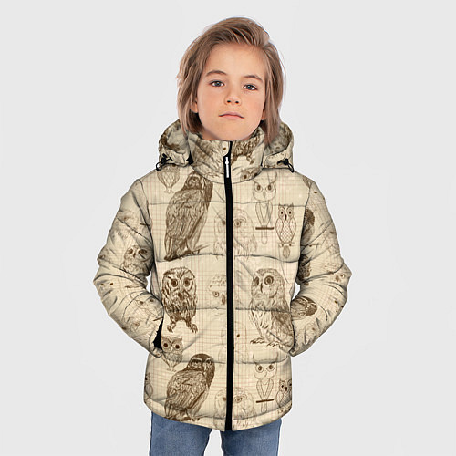 Зимняя куртка для мальчика Эскизы сов тетрадный лист в клетку / 3D-Светло-серый – фото 3