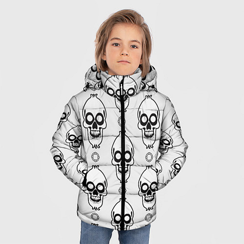 Зимняя куртка для мальчика Череп и круг / 3D-Светло-серый – фото 3