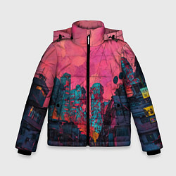 Куртка зимняя для мальчика Абстрактный город в неоновых цветах, цвет: 3D-красный