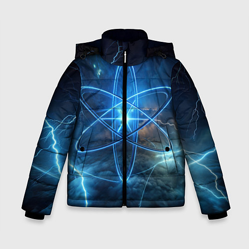 Зимняя куртка для мальчика Светящийся атом и молнии / 3D-Светло-серый – фото 1