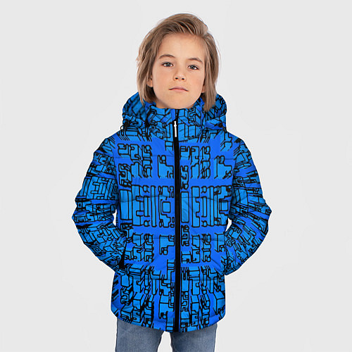 Зимняя куртка для мальчика Синие фигуры с эффектом рыбьего глаза / 3D-Светло-серый – фото 3