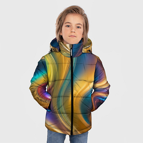 Зимняя куртка для мальчика Жидкий разноцветный металл / 3D-Светло-серый – фото 3