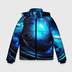 Куртка зимняя для мальчика Кислотная синяя яркая неоновая абстракция, цвет: 3D-светло-серый