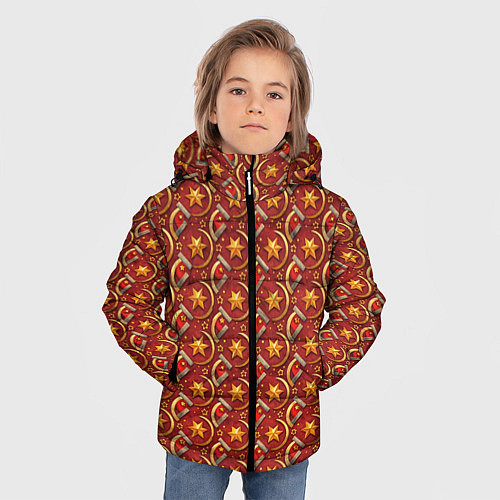 Зимняя куртка для мальчика Паттерн СССР звезды / 3D-Светло-серый – фото 3