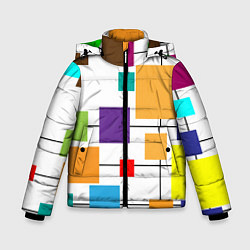 Куртка зимняя для мальчика Разноцветные квадраты паттерны, цвет: 3D-светло-серый