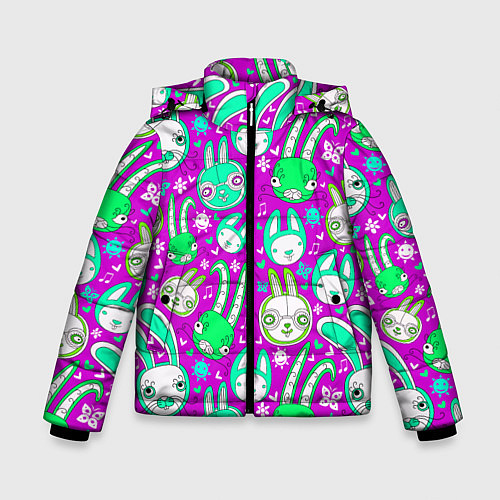 Зимняя куртка для мальчика Разноцветные зайцы / 3D-Светло-серый – фото 1