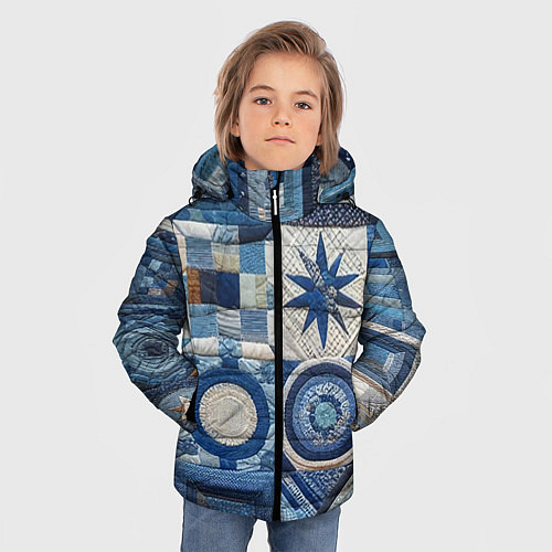 Зимняя куртка для мальчика Denim patchwork - ai art / 3D-Светло-серый – фото 3