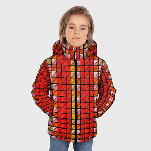 Зимняя куртка для мальчика Красные плитки / 3D-Светло-серый – фото 3