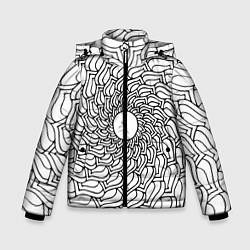 Куртка зимняя для мальчика Мандала солнцевидная чёрно-белая, цвет: 3D-светло-серый