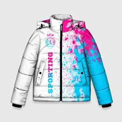 Куртка зимняя для мальчика Sporting neon gradient style по-вертикали, цвет: 3D-черный