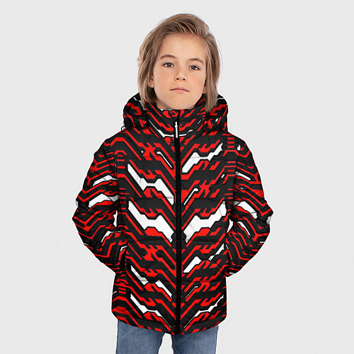 Зимняя куртка для мальчика Агрессивный чёрно-красный паттерн / 3D-Светло-серый – фото 3