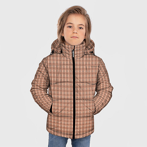 Зимняя куртка для мальчика Пыльный розовый паттерн клетка / 3D-Светло-серый – фото 3