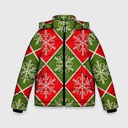 Куртка зимняя для мальчика Рождественский паттерн со снежинками в ромбах, цвет: 3D-красный