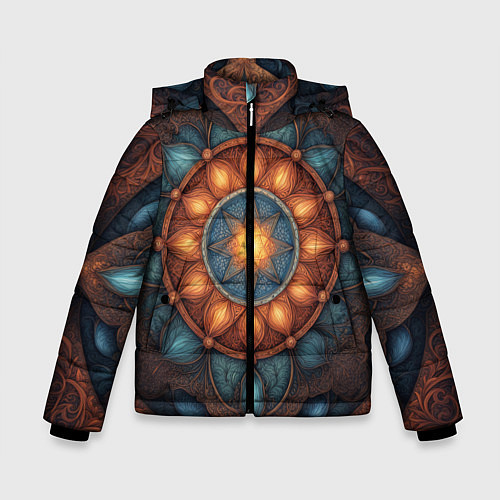 Зимняя куртка для мальчика Симметричный орнамент - мандала узор со светящейся / 3D-Красный – фото 1