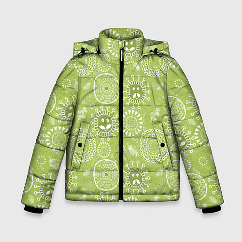 Зимняя куртка для мальчика Зеленый цветочный - паттерн смайлики / 3D-Светло-серый – фото 1