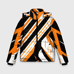 Куртка зимняя для мальчика Чёрно-оранжевые полосы на белом фоне, цвет: 3D-черный