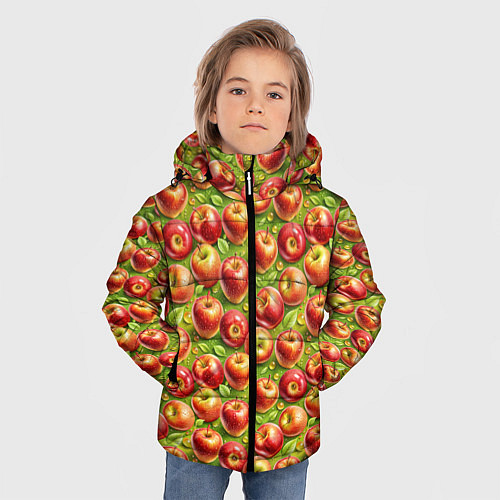 Зимняя куртка для мальчика Румяные яблоки паттерн / 3D-Светло-серый – фото 3
