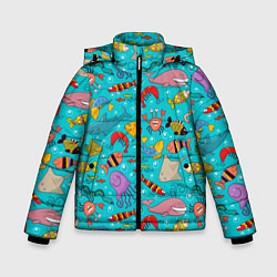 Куртка зимняя для мальчика Морские обитатели узор, цвет: 3D-светло-серый