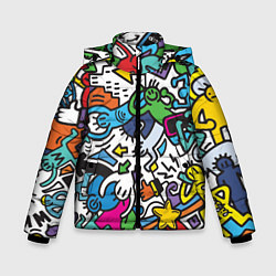 Куртка зимняя для мальчика Странные разноцветные человечки, цвет: 3D-черный