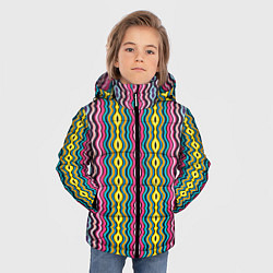 Куртка зимняя для мальчика Абстрактные разноцветные вертикальные полосы, цвет: 3D-черный — фото 2