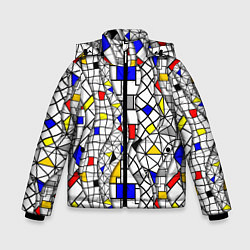 Куртка зимняя для мальчика Абстракция цветных прямоугольников Пит Мондриан, цвет: 3D-черный