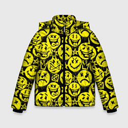 Куртка зимняя для мальчика Желтые смайлики узор, цвет: 3D-черный
