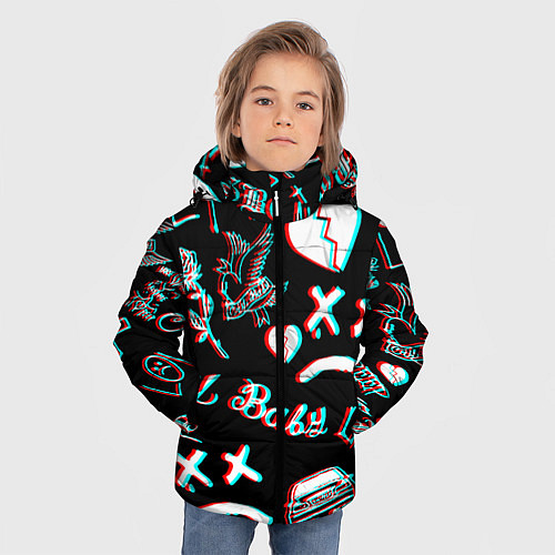 Зимняя куртка для мальчика Lil Peep logo glitch / 3D-Светло-серый – фото 3