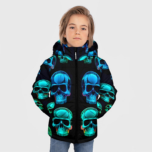 Зимняя куртка для мальчика Neon skulls - ai art pattern / 3D-Светло-серый – фото 3