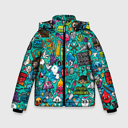 Куртка зимняя для мальчика Стикербомбинг, цвет: 3D-черный