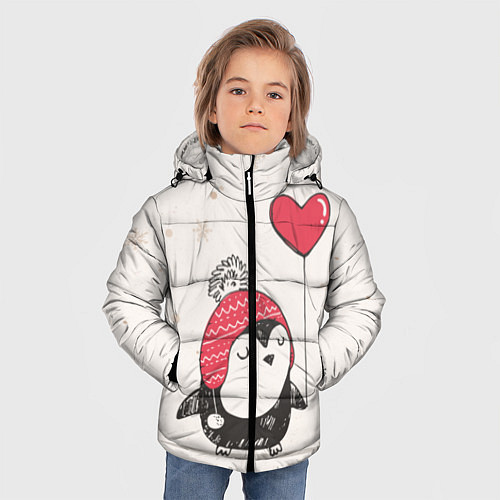 Зимняя куртка для мальчика Влюбленный пингвин / 3D-Светло-серый – фото 3