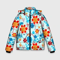 Куртка зимняя для мальчика Цветочная роспись, цвет: 3D-черный