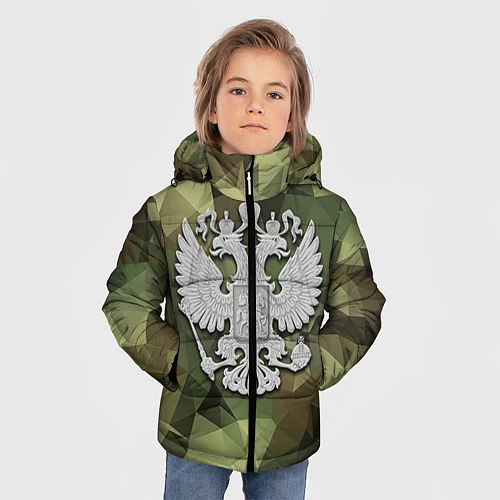 Зимняя куртка для мальчика Камуфляж и герб / 3D-Светло-серый – фото 3