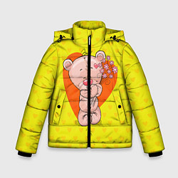 Куртка зимняя для мальчика Мишка с цветочками, цвет: 3D-красный