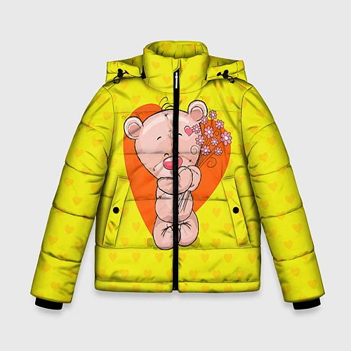 Зимняя куртка для мальчика Мишка с цветочками / 3D-Красный – фото 1