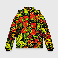 Куртка зимняя для мальчика Хохлома: земляника, цвет: 3D-светло-серый