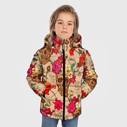 Куртка зимняя для мальчика Черепа в цветах, цвет: 3D-черный — фото 2