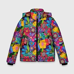 Куртка зимняя для мальчика Яркие цветы, цвет: 3D-красный