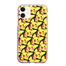 Чехол iPhone 11 матовый Pikachu, цвет: 3D-светло-розовый