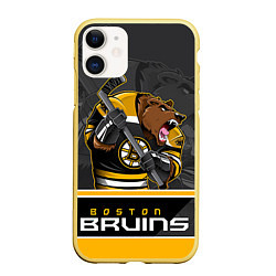 Чехол iPhone 11 матовый Boston Bruins цвета 3D-желтый — фото 1